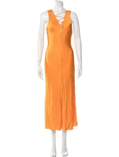 Pre-owned Frame V-neck Long Dress In Orange