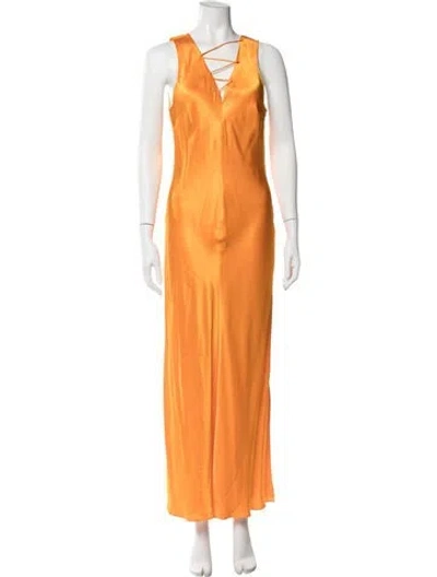 Pre-owned Frame V-neck Long Dress In Orange