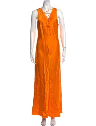 Pre-owned Frame V-neck Long Dress In Orange