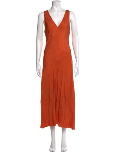 Pre-owned Frame V-neck Long Dress In Orange