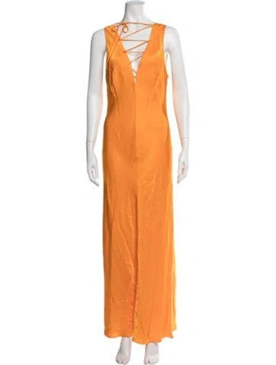 Pre-owned Frame V-neck Long Dress In Orange