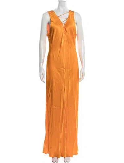 Pre-owned Frame V-neck Long Dress In Orange