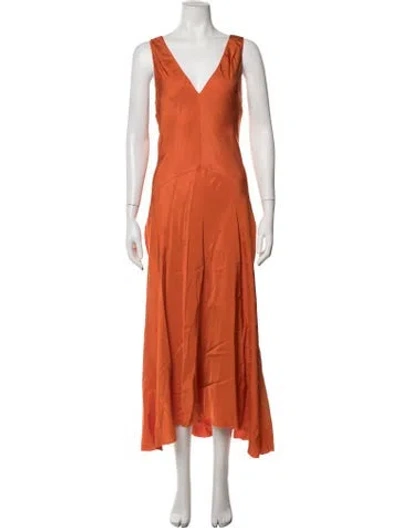 Pre-owned Frame V-neck Long Dress In Orange