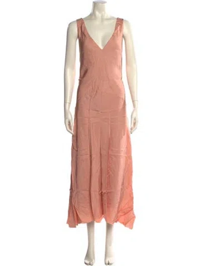Pre-owned Frame V-neck Long Dress In Pink