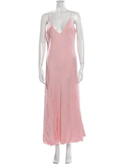 Pre-owned Frame V-neck Long Dress In Pink