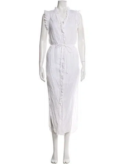Pre-owned Frame V-neck Long Dress In White