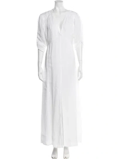 Pre-owned Frame V-neck Long Dress In White