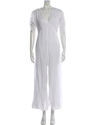 Pre-owned Frame V-neck Long Dress In White