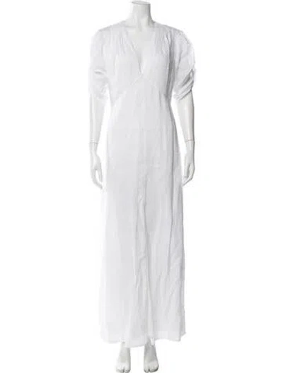 Pre-owned Frame V-neck Long Dress In White