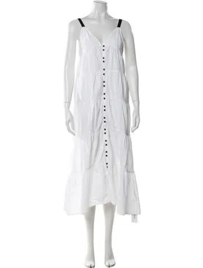 Pre-owned Frame V-neck Long Dress In White