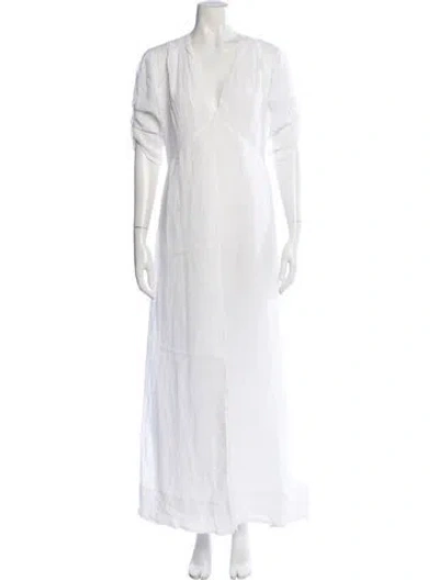 Pre-owned Frame V-neck Long Dress In White