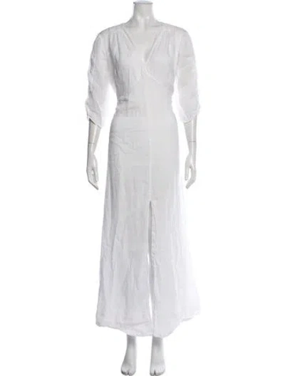 Pre-owned Frame V-neck Long Dress In White