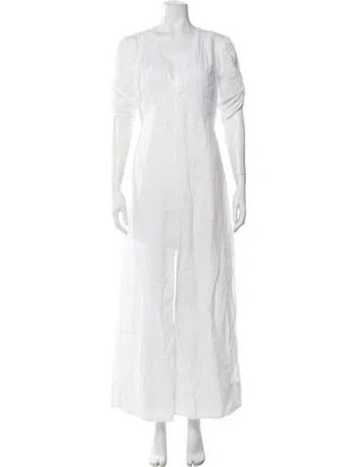 Pre-owned Frame V-neck Long Dress In White