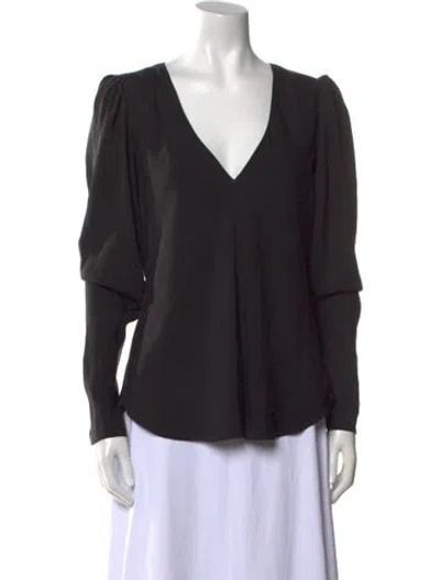 Pre-owned Frame V-neck Long Sleeve Blouse In Black
