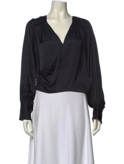 Pre-owned Frame V-neck Long Sleeve Blouse In Black