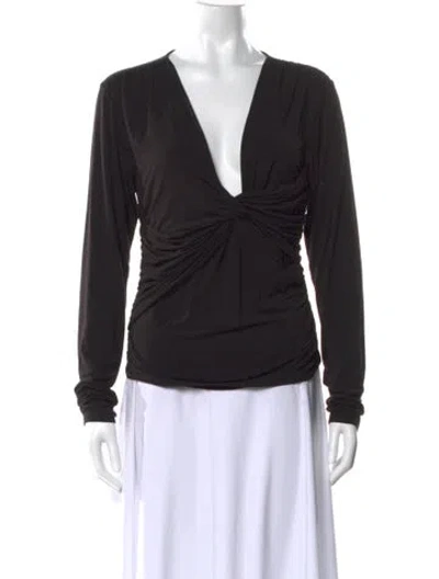 Pre-owned Frame V-neck Long Sleeve Blouse In Black