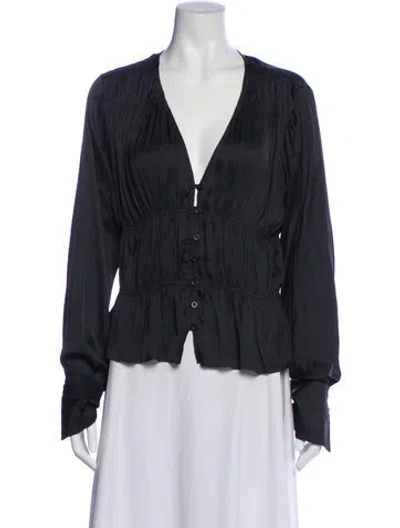 Pre-owned Frame V-neck Long Sleeve Blouse In Black