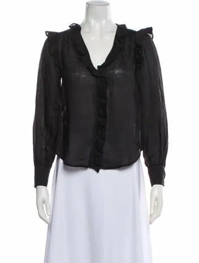 Pre-owned Frame V-neck Long Sleeve Blouse In Black