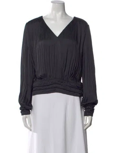 Pre-owned Frame V-neck Long Sleeve Blouse In Black