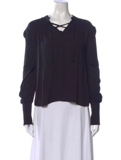 Pre-owned Frame V-neck Long Sleeve Blouse In Black