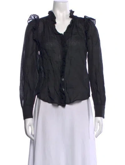 Pre-owned Frame V-neck Long Sleeve Blouse In Black