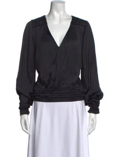 Pre-owned Frame V-neck Long Sleeve Blouse In Black