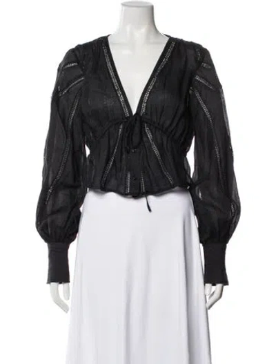 Pre-owned Frame V-neck Long Sleeve Blouse In Black