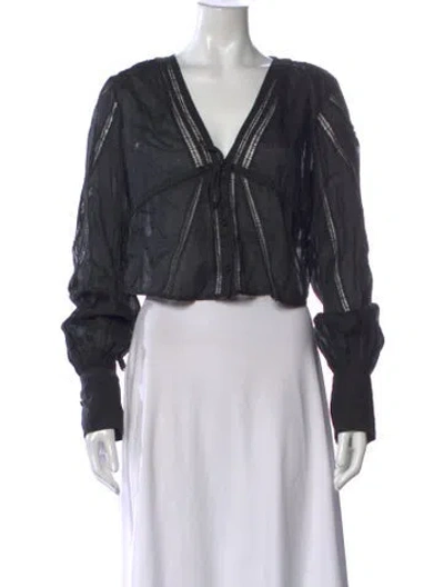 Pre-owned Frame V-neck Long Sleeve Blouse In Black