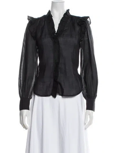 Pre-owned Frame V-neck Long Sleeve Blouse In Black