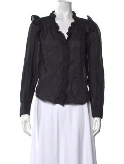 Pre-owned Frame V-neck Long Sleeve Blouse In Black