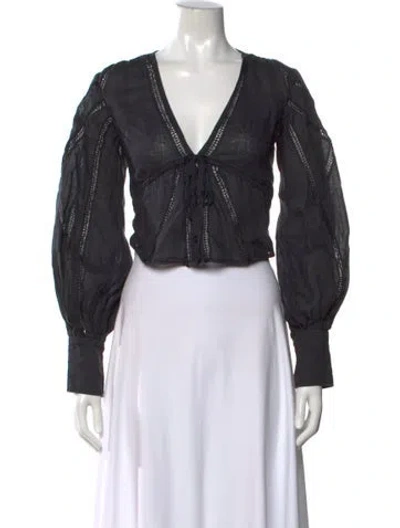Pre-owned Frame V-neck Long Sleeve Blouse In Black