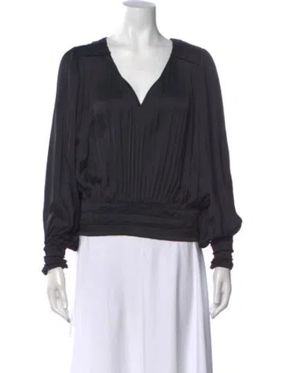 Pre-owned Frame V-neck Long Sleeve Blouse In Black