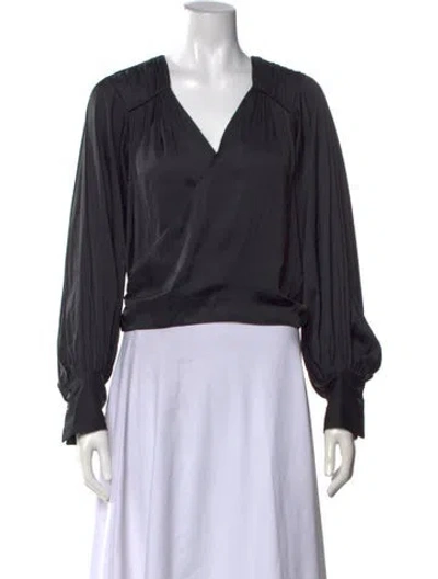 Pre-owned Frame V-neck Long Sleeve Blouse In Black