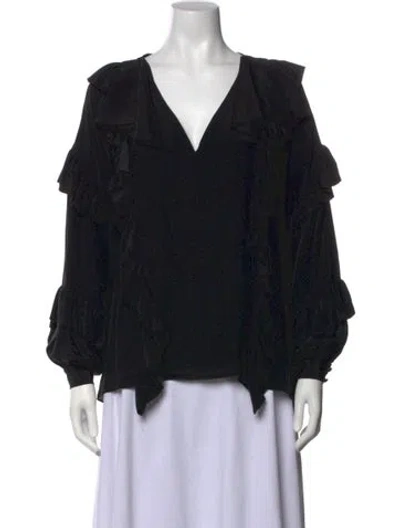 Pre-owned Frame V-neck Long Sleeve Blouse In Black
