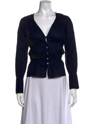 Pre-owned Frame V-neck Long Sleeve Blouse In Black