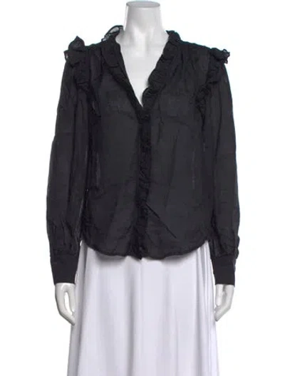 Pre-owned Frame V-neck Long Sleeve Blouse In Black