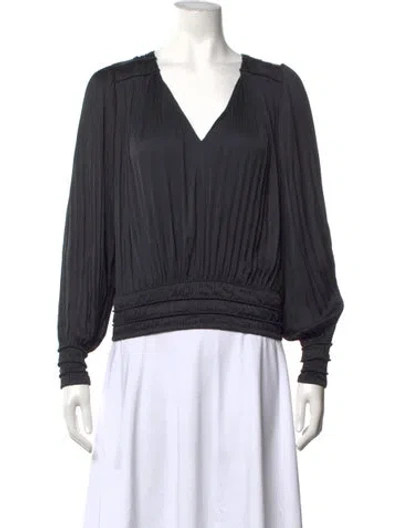 Pre-owned Frame V-neck Long Sleeve Blouse In Black