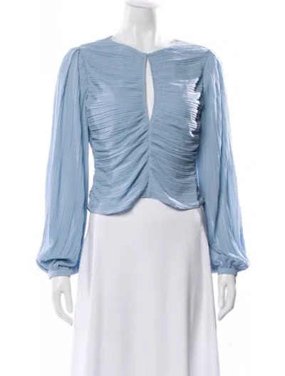 Pre-owned Frame V-neck Long Sleeve Blouse In Blue