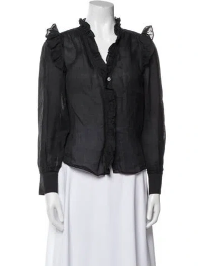 Pre-owned Frame V-neck Long Sleeve Blouse In Blue