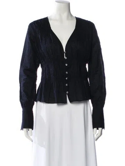 Pre-owned Frame V-neck Long Sleeve Blouse In Blue