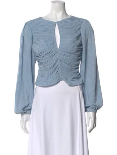 Pre-owned Frame V-neck Long Sleeve Blouse In Blue
