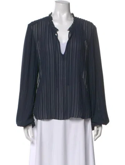 Pre-owned Frame V-neck Long Sleeve Blouse In Blue