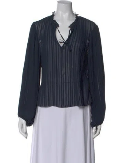 Pre-owned Frame V-neck Long Sleeve Blouse In Blue