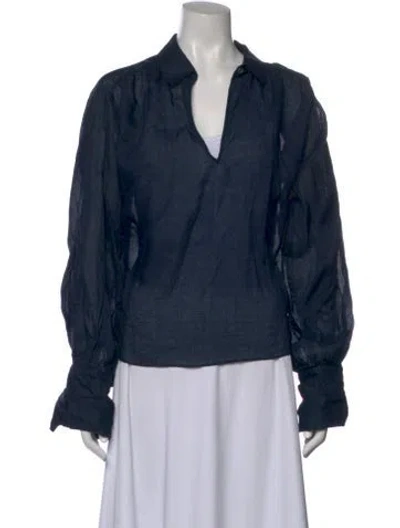 Pre-owned Frame V-neck Long Sleeve Blouse In Blue