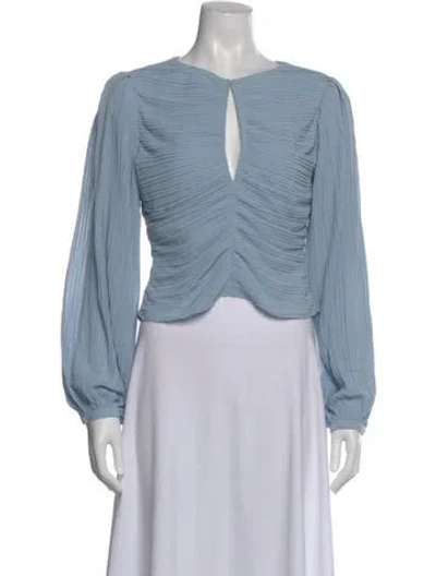 Pre-owned Frame V-neck Long Sleeve Blouse In Blue