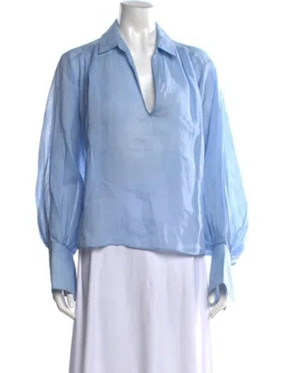Pre-owned Frame V-neck Long Sleeve Blouse In Blue
