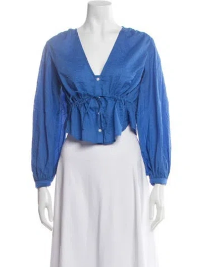 Pre-owned Frame V-neck Long Sleeve Blouse In Blue