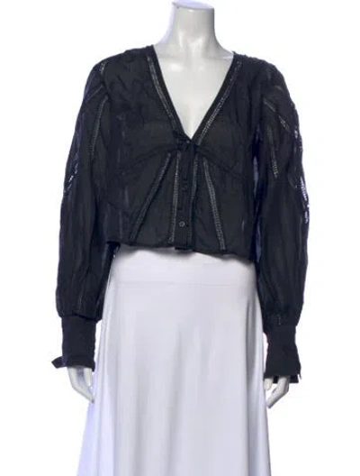 Pre-owned Frame V-neck Long Sleeve Blouse In Blue
