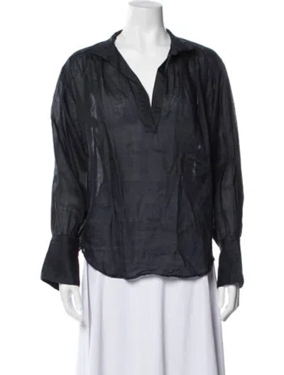 Pre-owned Frame V-neck Long Sleeve Blouse In Blue