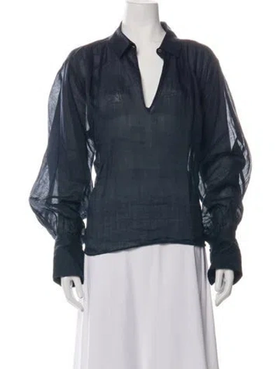 Pre-owned Frame V-neck Long Sleeve Blouse In Blue